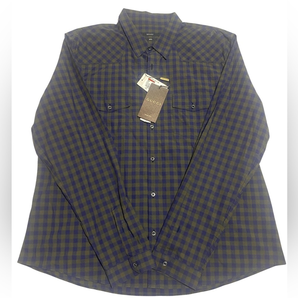 Gucci Olive Green / Navy Blue Button Down Dress Shirt!!!